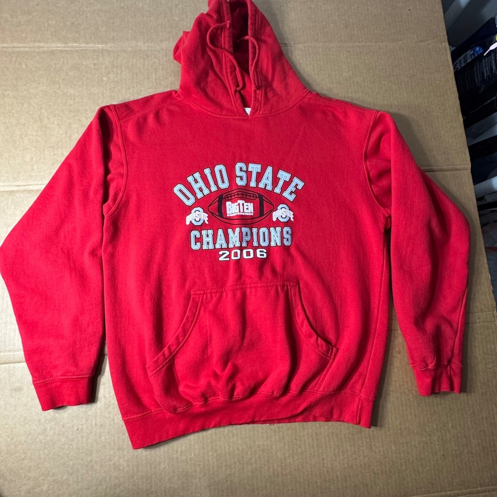 Ohio State Buckeyes Big Ten Champions 2006 Red Hoodie Sweatshirt Mens L
